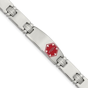 Black Bow Jewelry Men's 11mm Stainless Steel Red Enamel Medical I.D. Bracelet, 8.25 Inch - 1 of 4