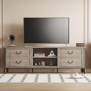 Homhougo Mid Century Modern TV Stand for 75-Inch TV, Rustic Grey Wooden Entertainment Center with 4 Drawers Grey - 1 of 4