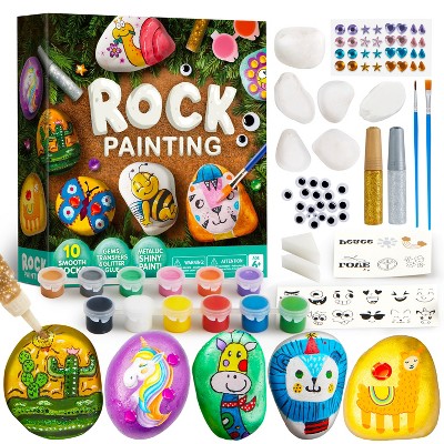 Joyfy 10 Pcs Rock Painting Craft Kit for Kids, Creative DIY Arts & Crafts for Kids Age 6-12, Toddler Birthday Gifts, Family Indoor Activity