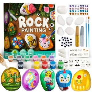 Joyfy 10 Pcs Rock Painting Craft Kit for Kids, Creative DIY Arts & Crafts for Kids Age 6-12, Toddler Birthday Gifts, Family Indoor Activity - 1 of 4