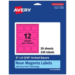 Avery Neon Magenta Paper Labels, 2" x 2-3/16" Arched Square - 1 of 4
