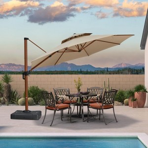 PURPLE LEAF Patio Large Cantilever Umbrella Outdoor Wood Grain Pattern Umbrella Pole Offset Umbrella Heavy Duty Sun Umbrellas for Garden Deck Pool - 1 of 4