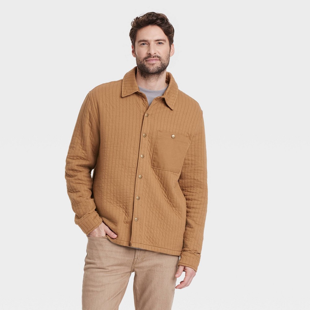 Men's Quilted Knit Shirt Jacket - Goodfellow & Co™ Brown L