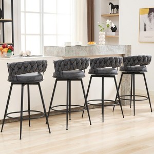 DYHOME 28 inch Bar Stools Set of 4, Modern Counter Height Bar Stools, 360° Swivel Suede Fabric Stool Chairs with Woven Back and Footrest - 1 of 4