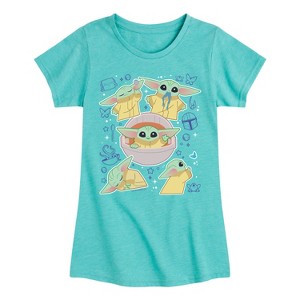 Girls' - The Mandalorian - Grogu Stickers Fitted Short Sleeve Graphic T-Shirt - 1 of 4