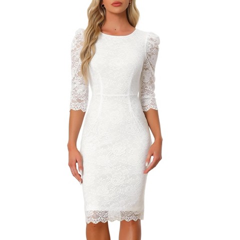 Женские платья INSPIRE CHIC Women's Elegant Lace 3/4 Sleeve Cocktail Bodycon Dresses X-Large White