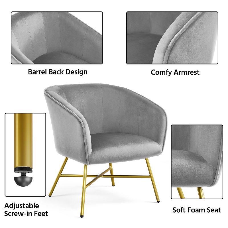 Yaheetech Velvet Upholstered Accent Chair with Backrest Armrest for Living Room, 4 of 7