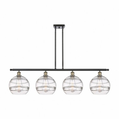 Rochester - 4 Light Stem Hung Island In Industrial Style-12.13 Inches Tall and 48.25 Inches Wide