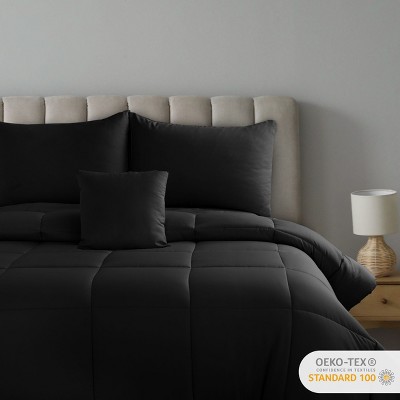 Twin Size Black Microfiber Down Alternative Comforter Set