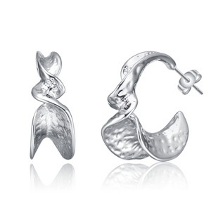 Guili White Gold Plated Cubic Zirconia Twisted C-Hoop Earrings - 1 of 2