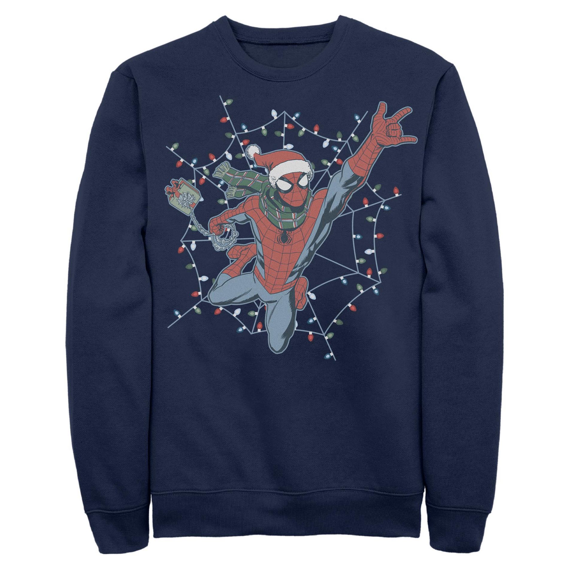 Mens Marvel Christmas Lights Web Swing Sweatshirt - Navy Blue - 3X Large