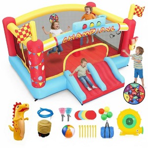 KRISRATE 13FT Large Inflatable Bounce House, Champion Theme Bouncy Castle with Blower, 2 Basketball Hoop, 2 Slide, Obstacle Poles & Target Toss Games - 1 of 4