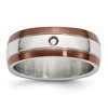 Chisel Stainless Steel Brushed/Polished Brown IP-plated Edge 1/20 carat Diamond 8mm Band Ring - 2 of 4