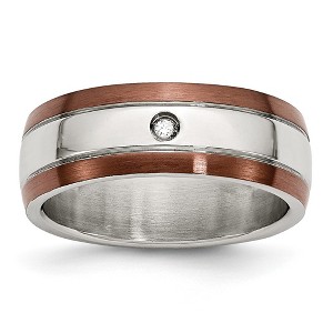 Chisel Stainless Steel Brushed/Polished Brown IP-plated Edge 1/20 carat Diamond 8mm Band Ring - 1 of 4