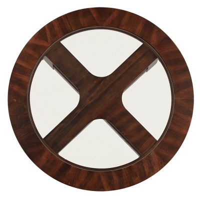 Cylina Dark Brown Glass Top Round Dining Table with 4 Faux Leather Chairs