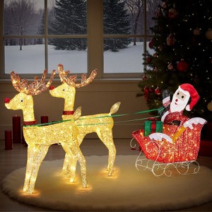 Karl Home  2D Reindeer Pulling Santa Sleigh Christmas Decoration - 1 of 4