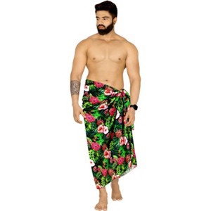 HAPPY BAY Men's Cover Up Hawaiian Summer Long Swim Trunk Swimwear For Men Vacation Beach Holidays Beachwear Pareo One Size Multicolored, Floral - 1 of 4