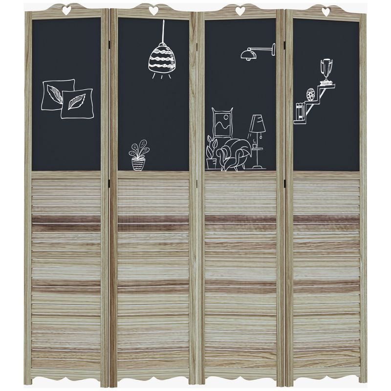 HOMCOM 4-Panel Folding Room Divider with Blackboard, 5.5 Ft Tall Freestanding Privacy Screen Panels for Bedroom or Office, 4 of 7