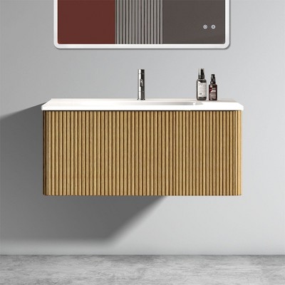 NicBex 24/30/36"Chic Striped Floating Bathroom Vanity Cabinet with Top Ceramic Sink Combo,Wall-Mounted Bathroom Cabinet,1.38"Pre-drilled Faucet