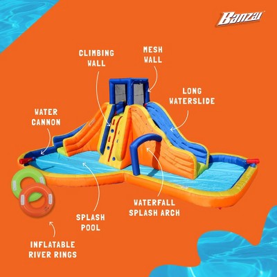 Banzai Rapid Falls Blue and Orange Inflatable Water Park with Dual Slides
