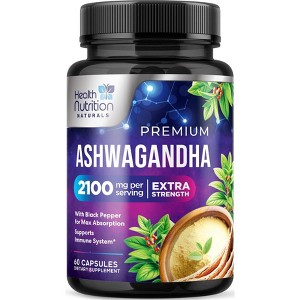 Ashwagandha 2,100 mg Extra Strength Stress & Mood Support with Black Pepper - 60 Count - 1 of 4