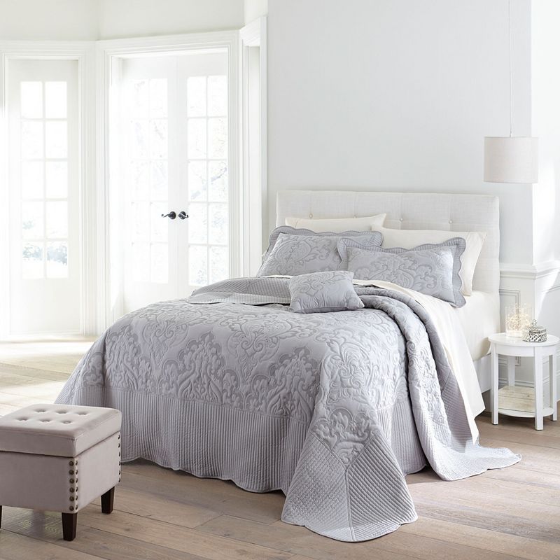 Lightweight All Season Modern Amelia Quilted Damask Oversized Ultra Soft Bedspread, 1 of 2
