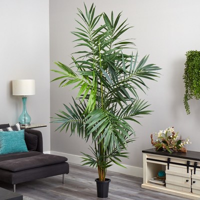 Tall Green Kentia Palm Silk Tree in Black Pot