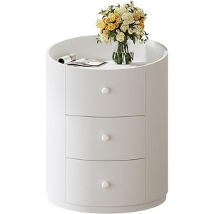Lantine Round Nightstand, Modern Wood Bedside Table with 3 Drawers, Tall Cylinder Night Stand for Living Room, Bedroom, Fully Assembled, White - 1 of 4