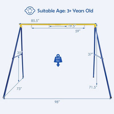 Extra Large Blue and Yellow Steel Swing Frame with Ground Stakes