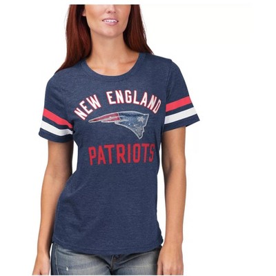 NFL Womens Patriots Rhinestone Logo Embellished T-Shirt, Blue, X-Large
