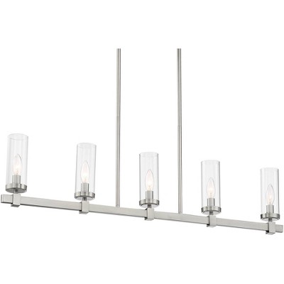 Possini Euro Design Brushed Nickel Large Linear Pendant Chandelier 40" Wide Modern Clear Glass 5-Light Kitchen Island Dining Room