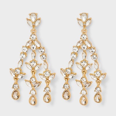 Fancy Rhinestone Chandelier Earrings - Clear: Zinc Alloy, Post Closure, 4" Length, 1" Width, 0.06 lbs, No Brand