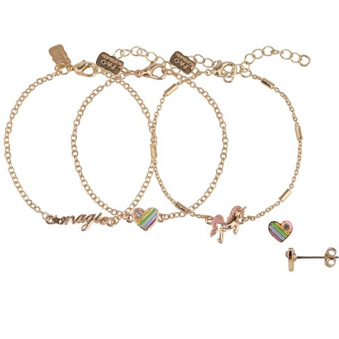 Fao Schwarz Gold Tone Unicorn Trio Bracelet And Earring Set : Target