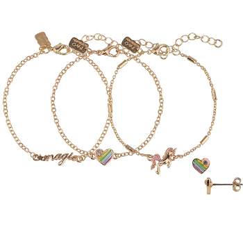 FAO Schwarz Gold Tone Unicorn Trio Bracelet and Earring Set