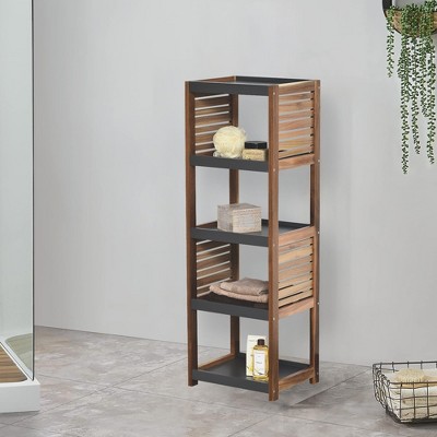 Evideco French Home Goods Bath Linen Storage Floor Shelf Elements Acacia - Gray Wood