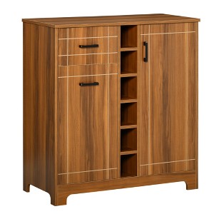 HOMCOM Retro Wine Cabinet for 6 Bottles, Wine Rack Sideboard Serving Bar with Glass Holders and 1 Drawer, Brown - 1 of 4