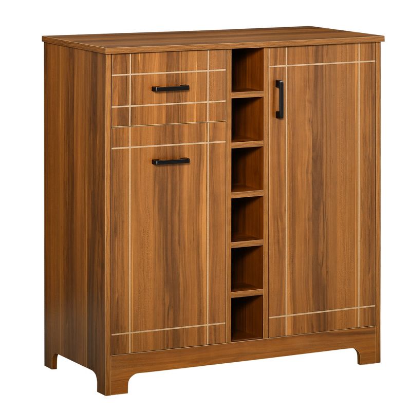 HOMCOM Retro Wine Cabinet for 6 Bottles, Wine Rack Sideboard Serving Bar with Glass Holders and 1 Drawer, Brown, 1 of 7