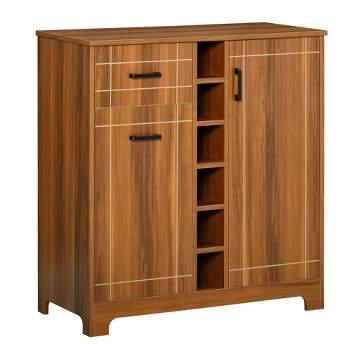 HOMCOM Retro Wine Cabinet for 6 Bottles, Wine Rack Sideboard Serving Bar with Glass Holders and 1 Drawer, Brown
