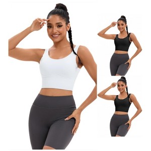 INSPIRE CHIC 3 Pcs Women's Full Coverage Deep V-Back Workout Fixed Cup Comfort Sports Bras - 1 of 4