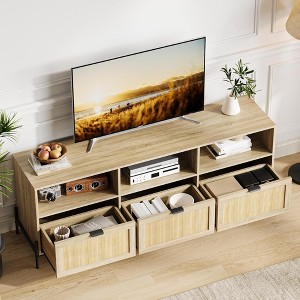 GustoWave Rattan TV Stand for up to 75 Inch TVs, Mid Century Modern Entertainment Center with Open Shelf & 3 Drawers for Living Room - 1 of 4