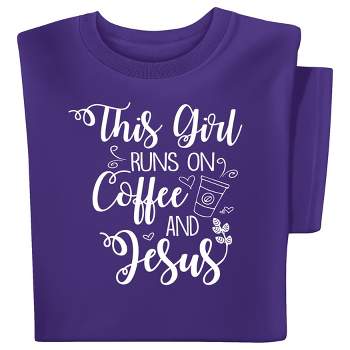 Collections Etc This Girl Runs on Coffee and Jesus Short Sleeve Graphic Tee
