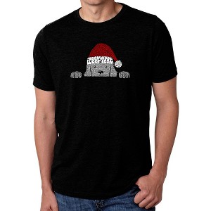 LA Pop Art Christmas Peeking Dog - Men's Premium Blend Word Art T-Shirt - 1 of 4