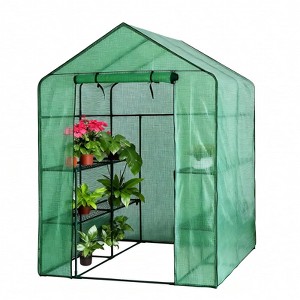 Walk-in Greenhouse, 56 x 56 x 77 Inch Outdoor Plant GreenHouse with 3 Tiers 8 Shelves, Heavy Duty Steel Frame & Thicken PE Cover,Portable Greenhouses - 1 of 4