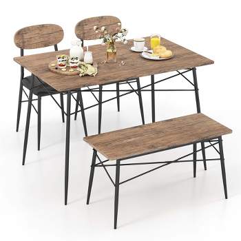 Costway 4 Piece Dining Table Set with Bench & 2 Faux Leather Upholstered Chairs for Kitchen