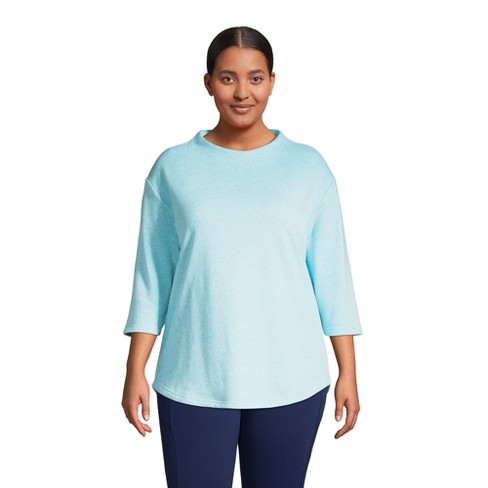 Lands' End Women's Plus Size Serious Sweats 3/4 Sleeve Funnel Neck Top - 1x  - Soft Aqua Heather : Target