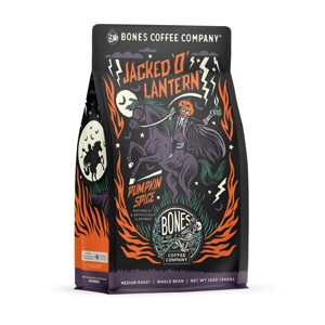 Bones Coffee Company Jacked O' Lantern, Pumpkin Spice Flavor 12 oz (Whole Bean) - 1 of 4