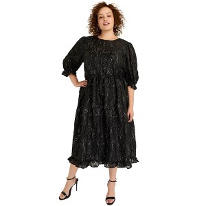 June + Vie by Roaman's Women's Plus Size Metallic Jacquard Dress - 1 of 4