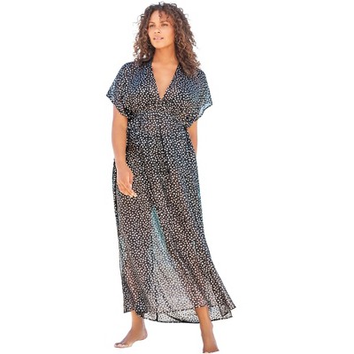 Swim 365 Women’s Plus Size Long Caftan Cover Up, 3x/4x - Silver Black ...