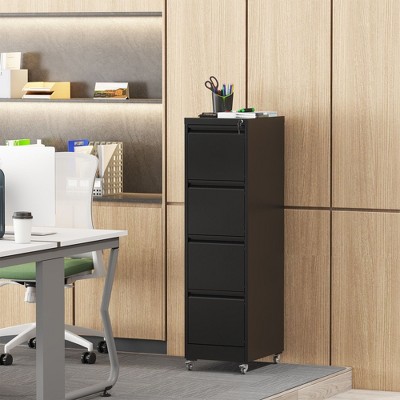 NicBex 4 Drawer Mobile File Cabinet with Lock and Casters,Office Cabinet with Handle Free Design,Modern Cabinet,Filing Cabinet for Home Office,Black