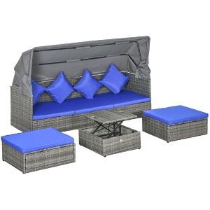 Outsunny 4 Piece Adjustable Canopy Outdoor Rattan Sofa Set, Wicker  Patio Furniture Set with Height Adjustable Coffee Table & Cushions - 1 of 4